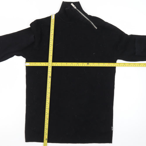 ONLY & SONS Unisex Black XS Mock Neck Zip Cotton Jumper