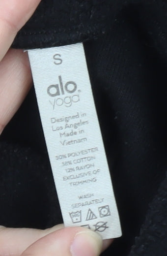 Alo Yoga Women's Black Roll Neck Fleece Jumper Size S