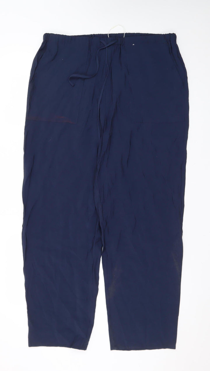Marks and Spencer Men's Blue Regular Fit Drawstring Trousers Size 16