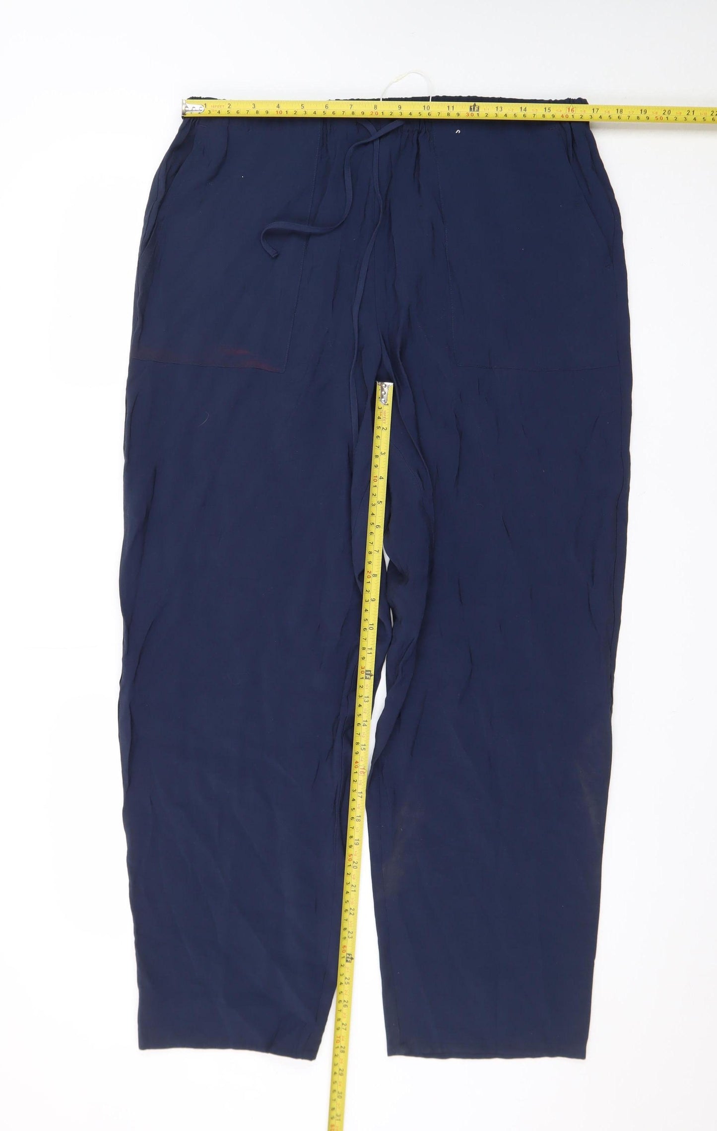 Marks and Spencer Men's Blue Regular Fit Drawstring Trousers Size 16