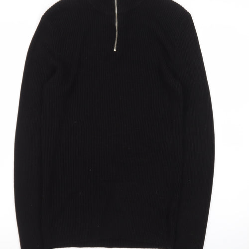 ASOS DESIGN Men's Black High Neck Half Zip Knit Jumper Size M