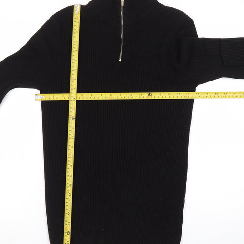 ASOS DESIGN Men's Black High Neck Half Zip Knit Jumper Size M