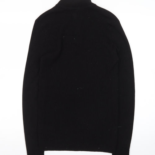 ASOS DESIGN Men's Black High Neck Half Zip Knit Jumper Size M