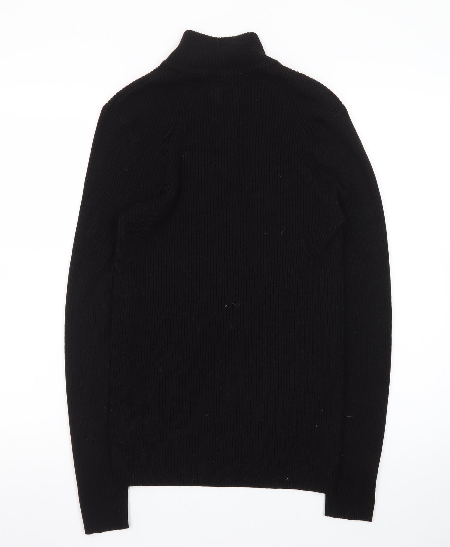 ASOS DESIGN Men's Black High Neck Half Zip Knit Jumper Size M