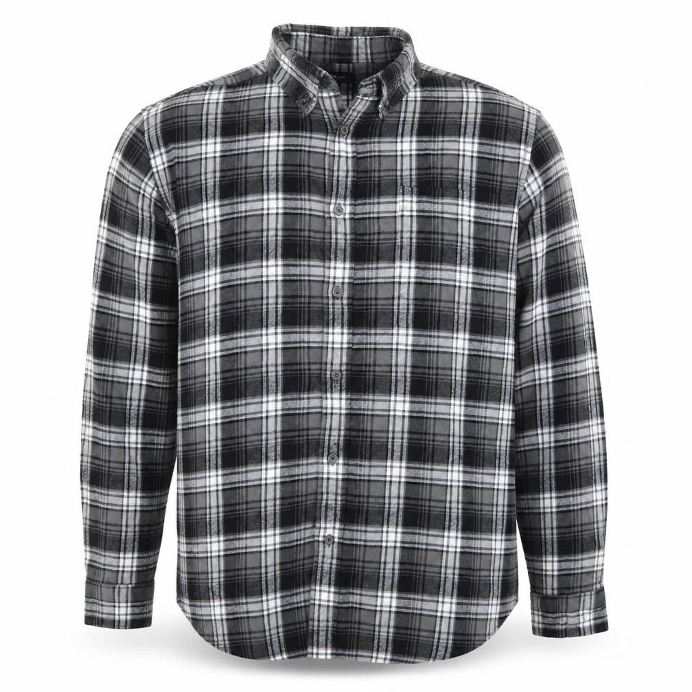Front view of Croft & Barrow Men’s Grey Plaid Flannel Button-Up Shirt XL