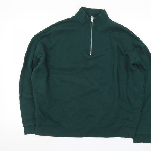 ASOS Men's Green 1/2 Zip High Neck Cotton Jumper Size L