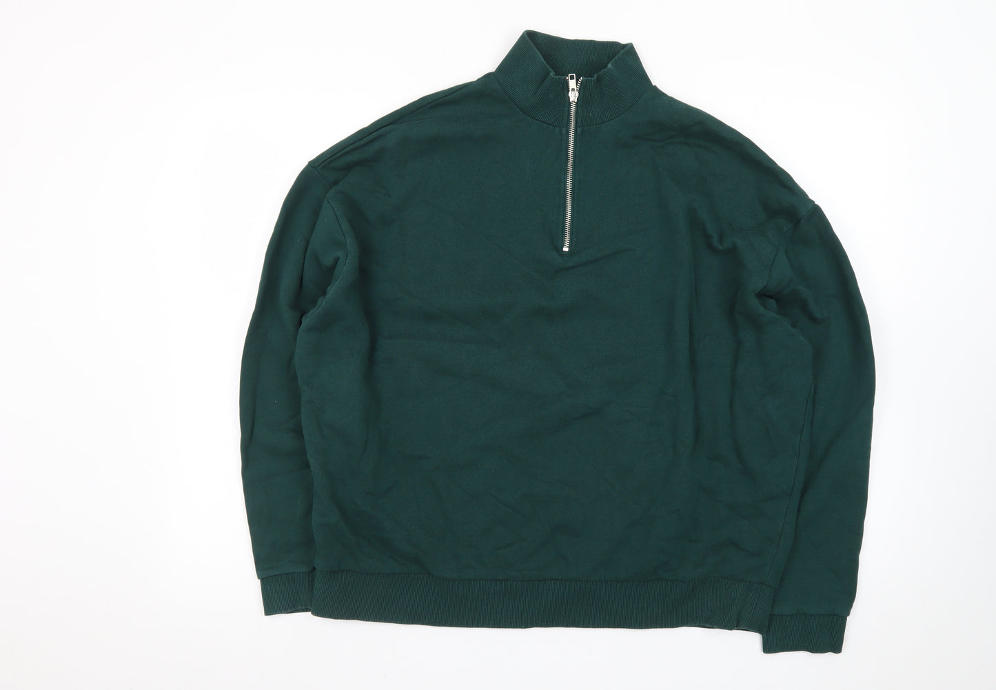 ASOS Men's Green 1/2 Zip High Neck Cotton Jumper Size L