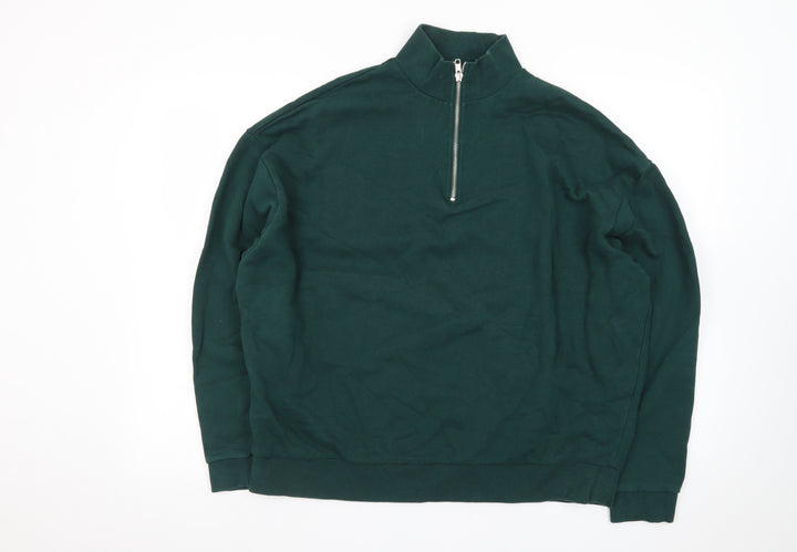 ASOS Men's Green 1/2 Zip High Neck Cotton Jumper Size L