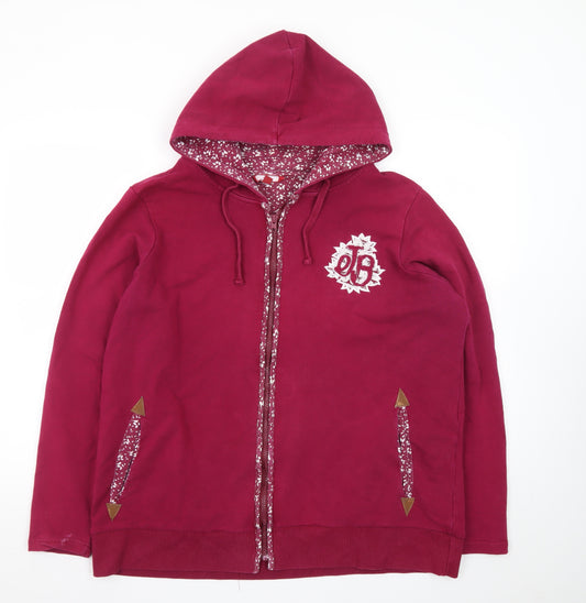 Joe Browns Womens Red Hooded Full Zip Jacket Size 22 Cotton Blend