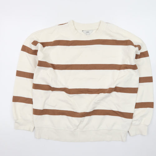 Marks and Spencer Women’s Beige Stripe Crew Neck Sweatshirt Size M