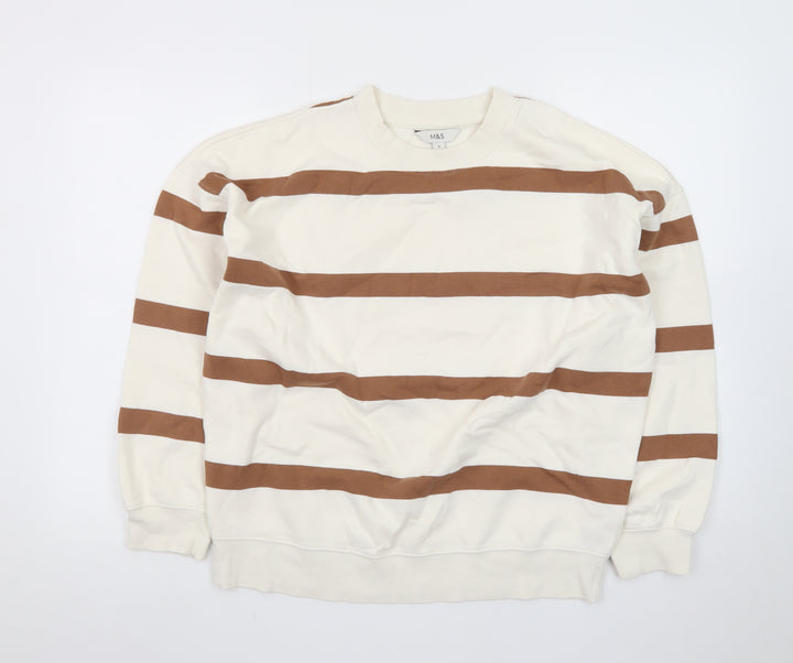 Marks and Spencer Women’s Beige Stripe Crew Neck Sweatshirt Size M