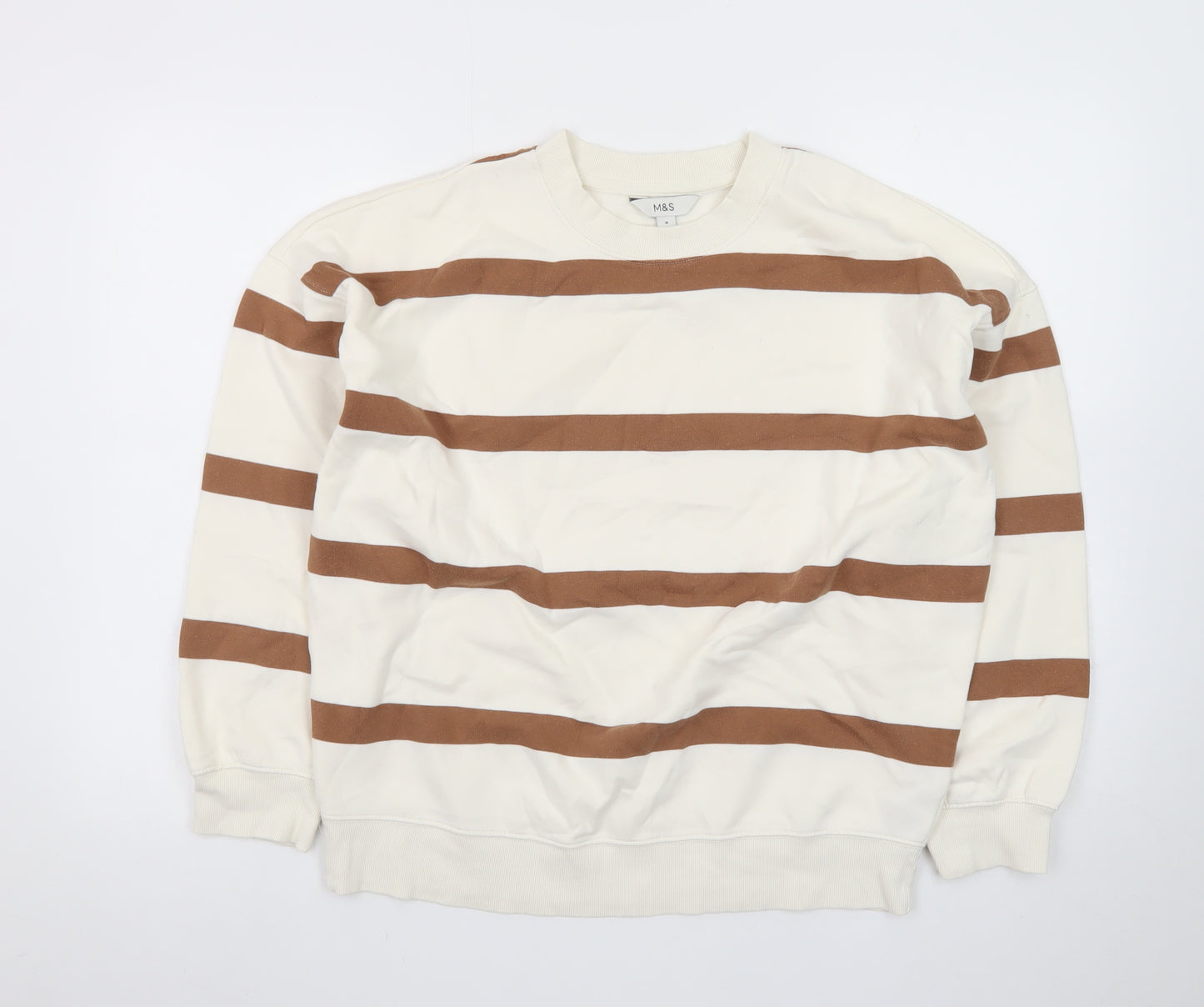 Marks and Spencer Women’s Beige Stripe Crew Neck Sweatshirt Size M