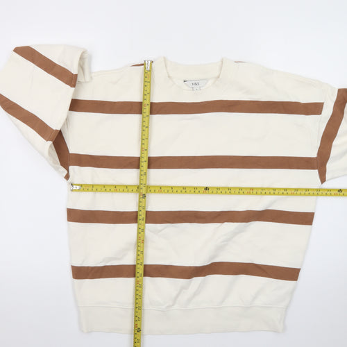 Marks and Spencer Women’s Beige Stripe Crew Neck Sweatshirt Size M