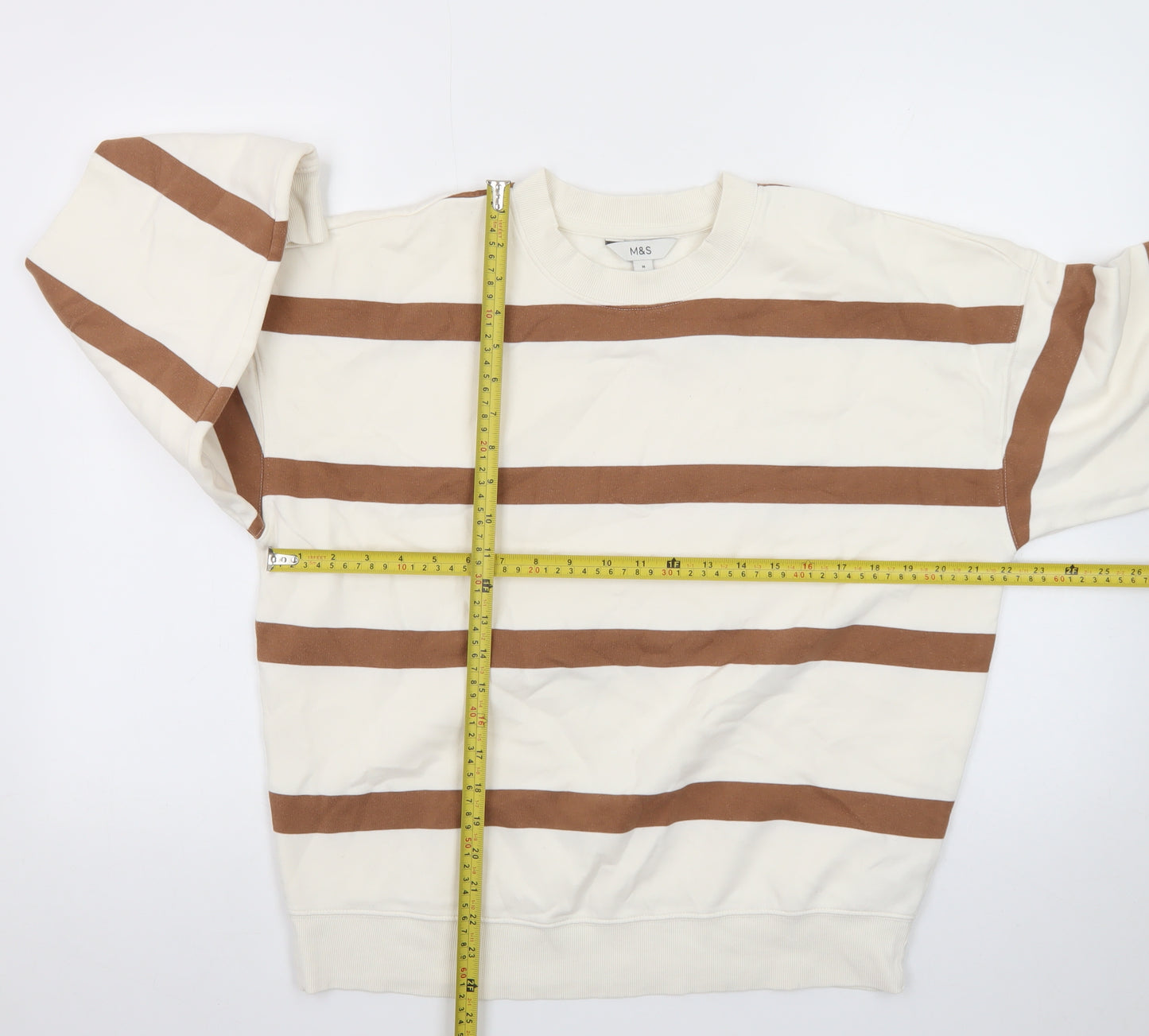 Marks and Spencer Women’s Beige Stripe Crew Neck Sweatshirt Size M