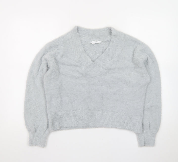 Marks and Spencer Women’s Grey V-Neck Fluffy Knit Pullover Jumper Size M
