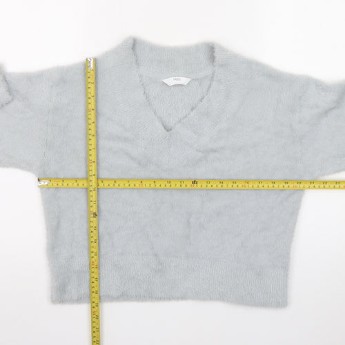 Marks and Spencer Women’s Grey V-Neck Fluffy Knit Pullover Jumper Size M