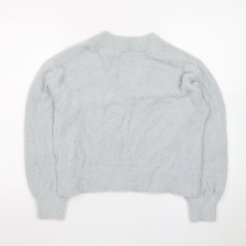 Marks and Spencer Women’s Grey V-Neck Fluffy Knit Pullover Jumper Size M