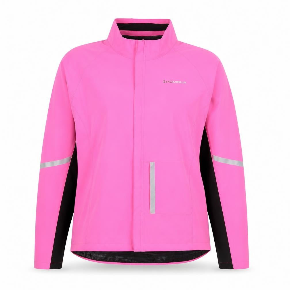 Front view of Piu Miglia Women's Pink Windbreaker Jacket, size 18, Reflective Water Resistant