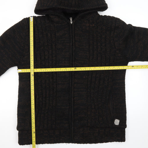 Cool Cat Men's Brown Full Zip Hooded Chunky Knit Jumper XXL
