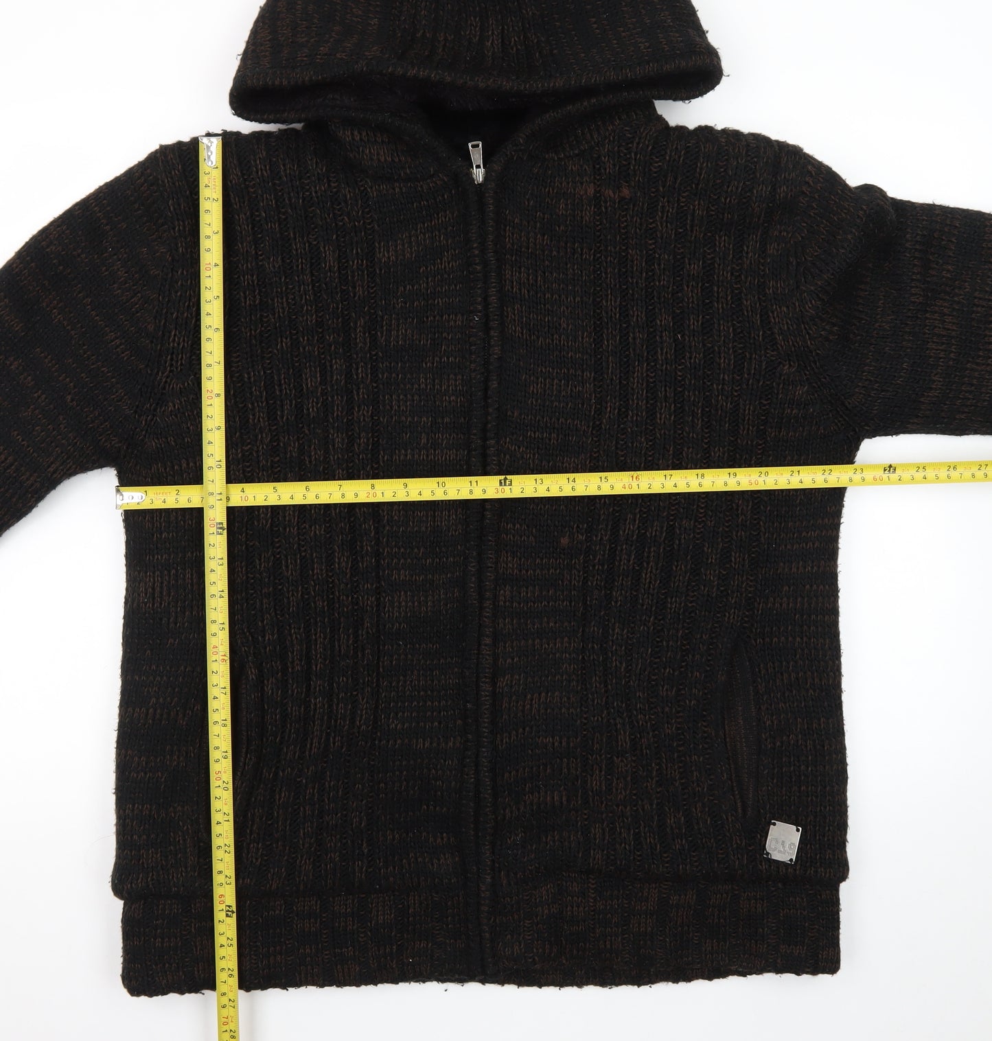 Cool Cat Men's Brown Full Zip Hooded Chunky Knit Jumper XXL