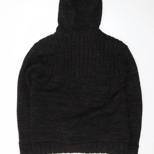 Cool Cat Men's Brown Full Zip Hooded Chunky Knit Jumper XXL
