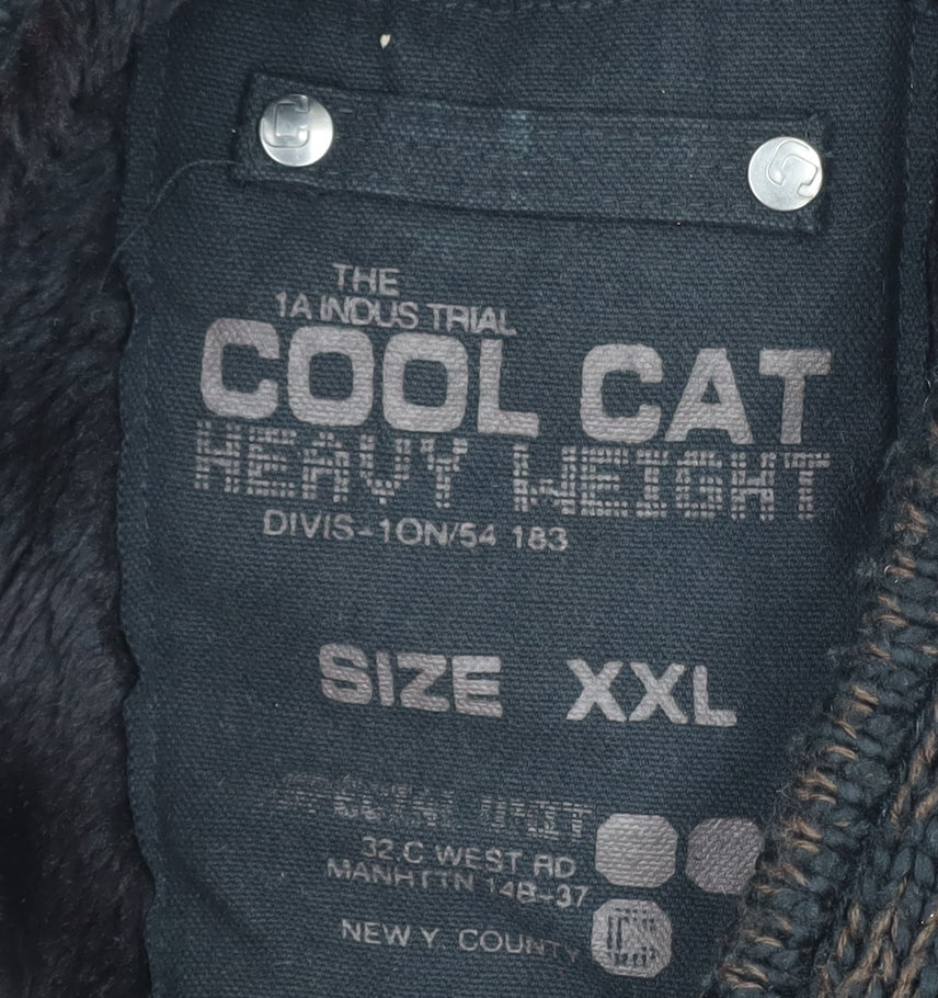 Cool Cat Men's Brown Full Zip Hooded Chunky Knit Jumper XXL
