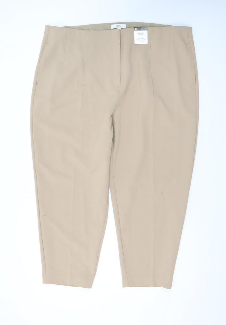 Marks and Spencer Women Beige Size 24 Regular Twill Trousers