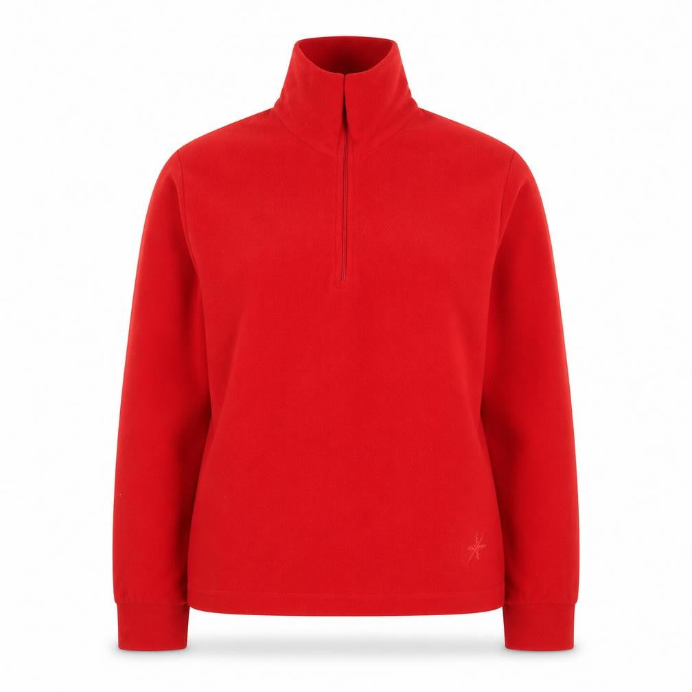 Front view of Snow+Rock women’s red xs 1/2 zip fleece pullover sweatshirt