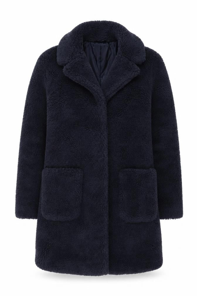 Front view of Dorothy Perkins Women's Blue Fleece Mid-Length Coat, size 8