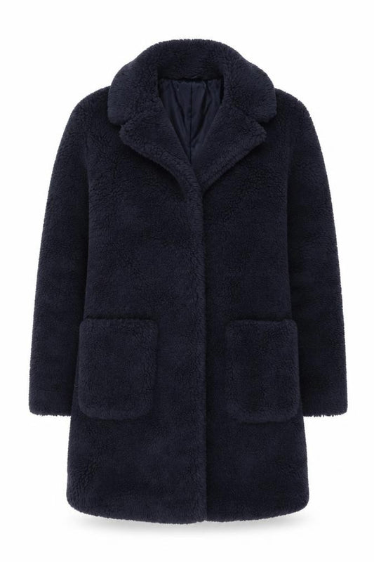 Front view of Dorothy Perkins Women's Blue Fleece Mid-Length Coat, size 8