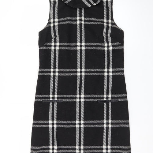 Next Women Black Check Wool Blend Sleeveless Shift Dress Size 8