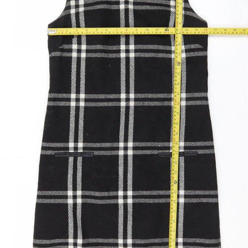 Next Women Black Check Wool Blend Sleeveless Shift Dress Size 8