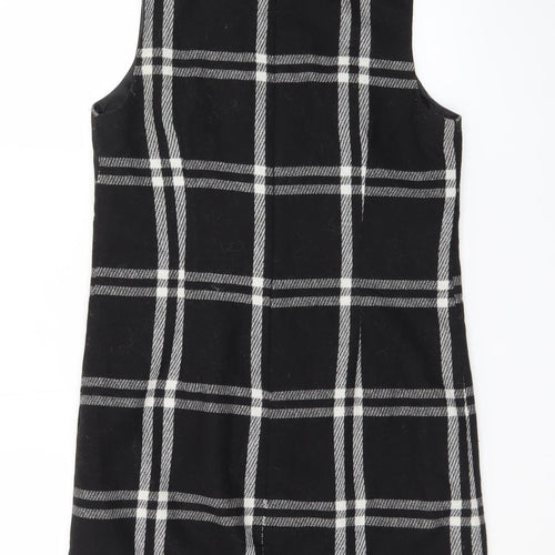 Next Women Black Check Wool Blend Sleeveless Shift Dress Size 8