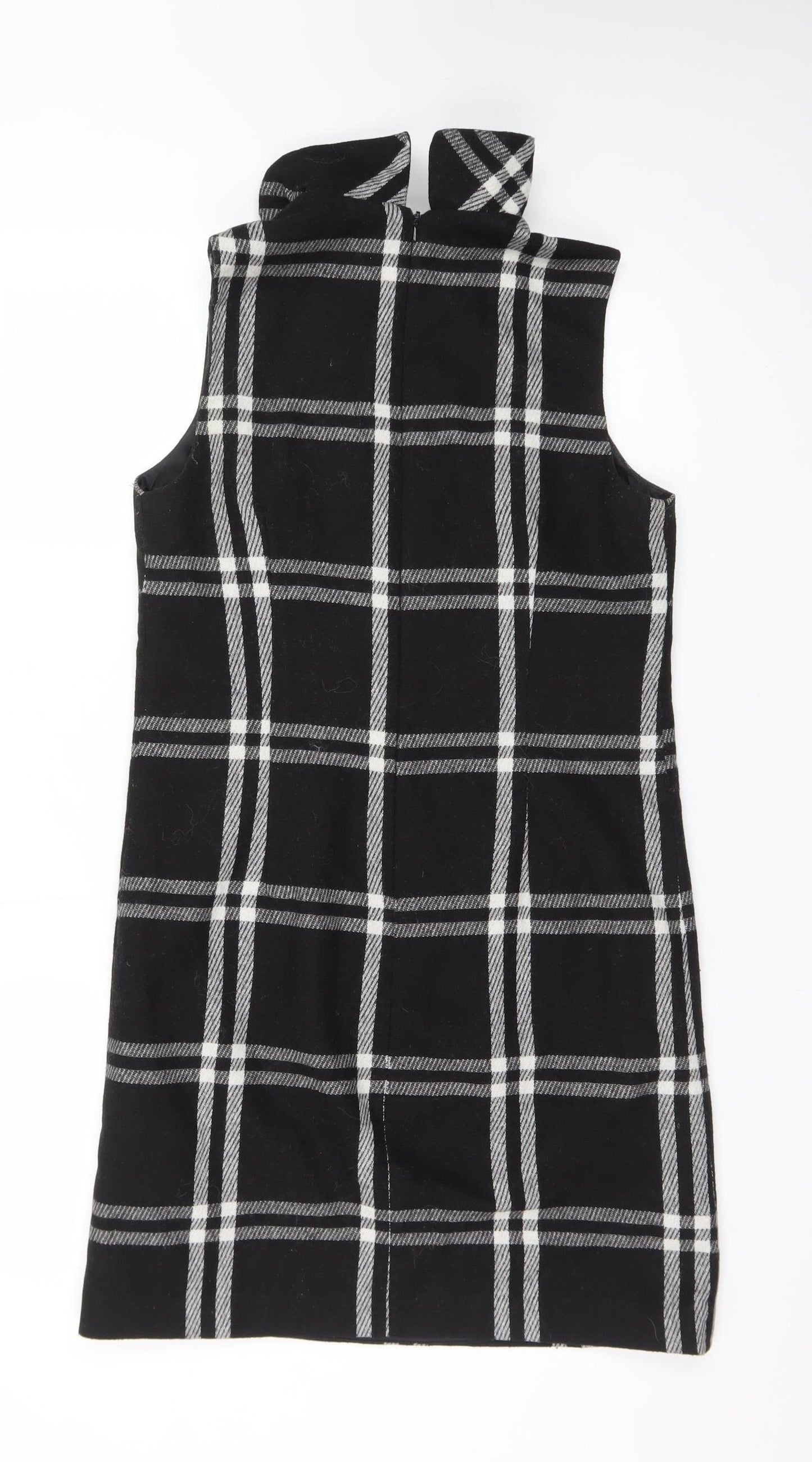 Next Women Black Check Wool Blend Sleeveless Shift Dress Size 8