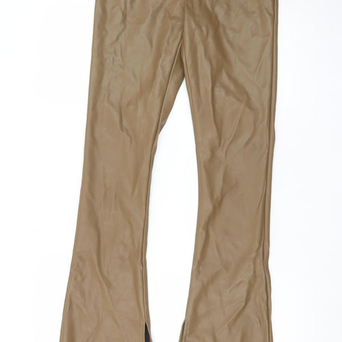 Topshop Women Brown Faux Leather Flared Trousers Size 10
