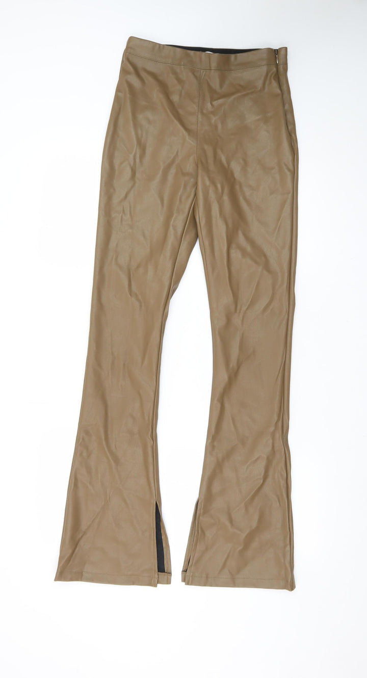 Topshop Women Brown Faux Leather Flared Trousers Size 10