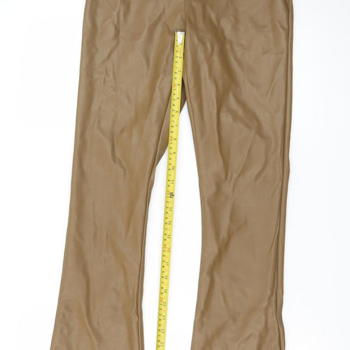 Topshop Women Brown Faux Leather Flared Trousers Size 10