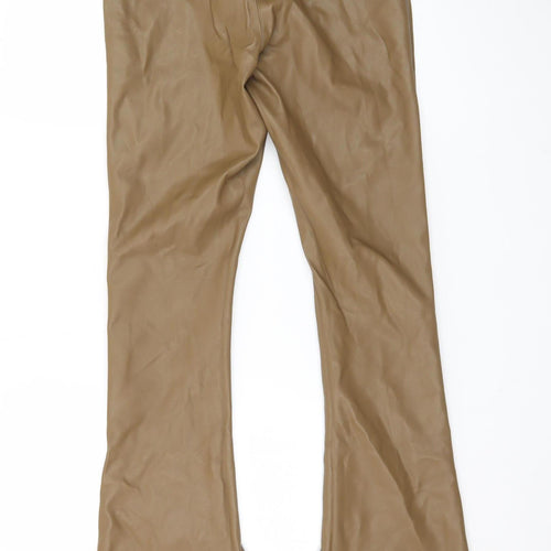 Topshop Women Brown Faux Leather Flared Trousers Size 10