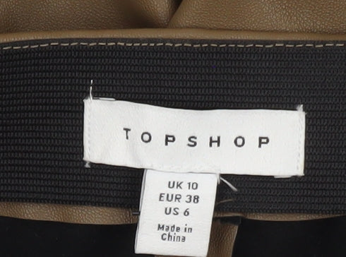 Topshop Women Brown Faux Leather Flared Trousers Size 10