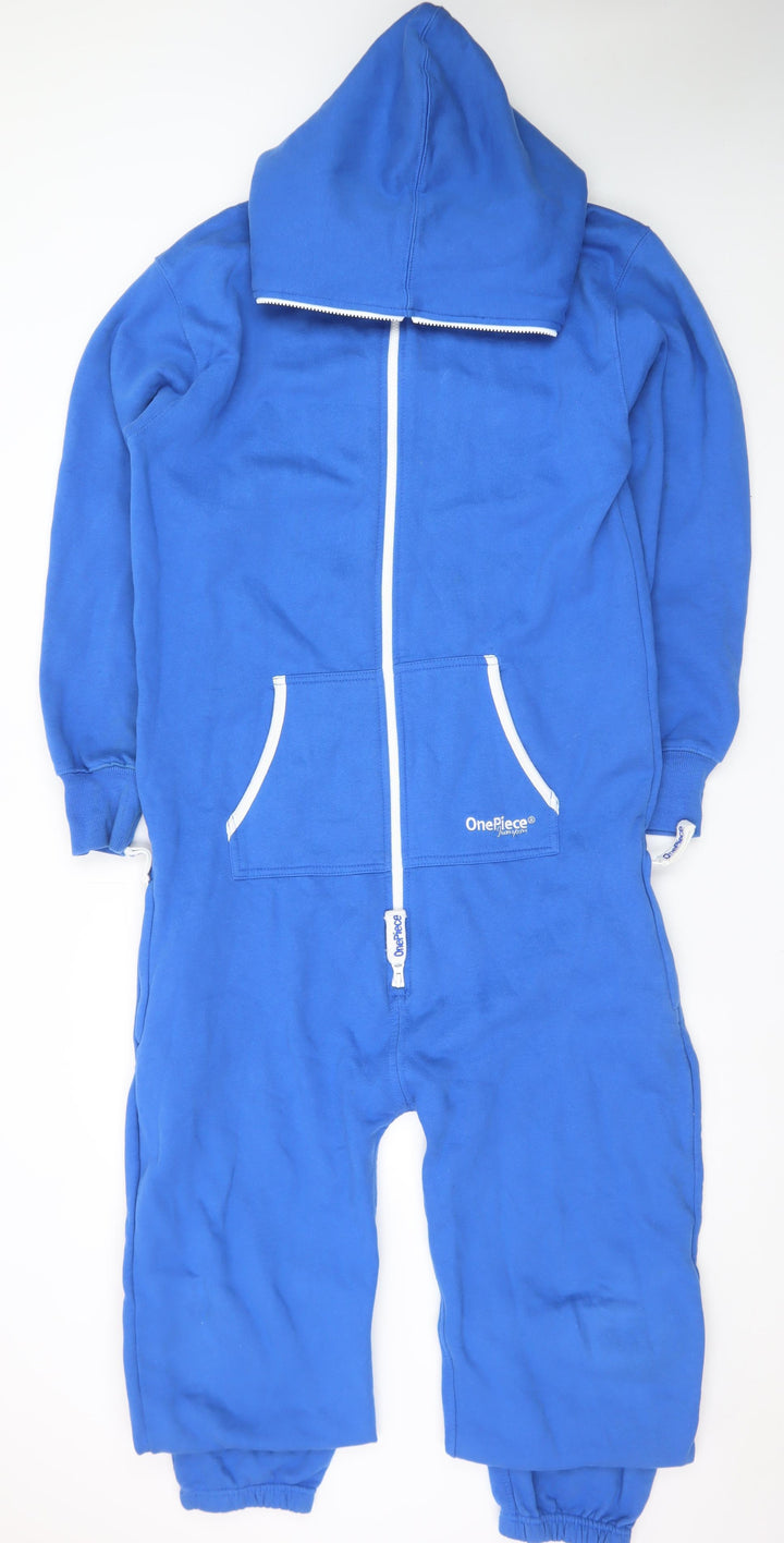 OnePiece Blue Hooded Fleece Zip One Piece Jumpsuit Men's M