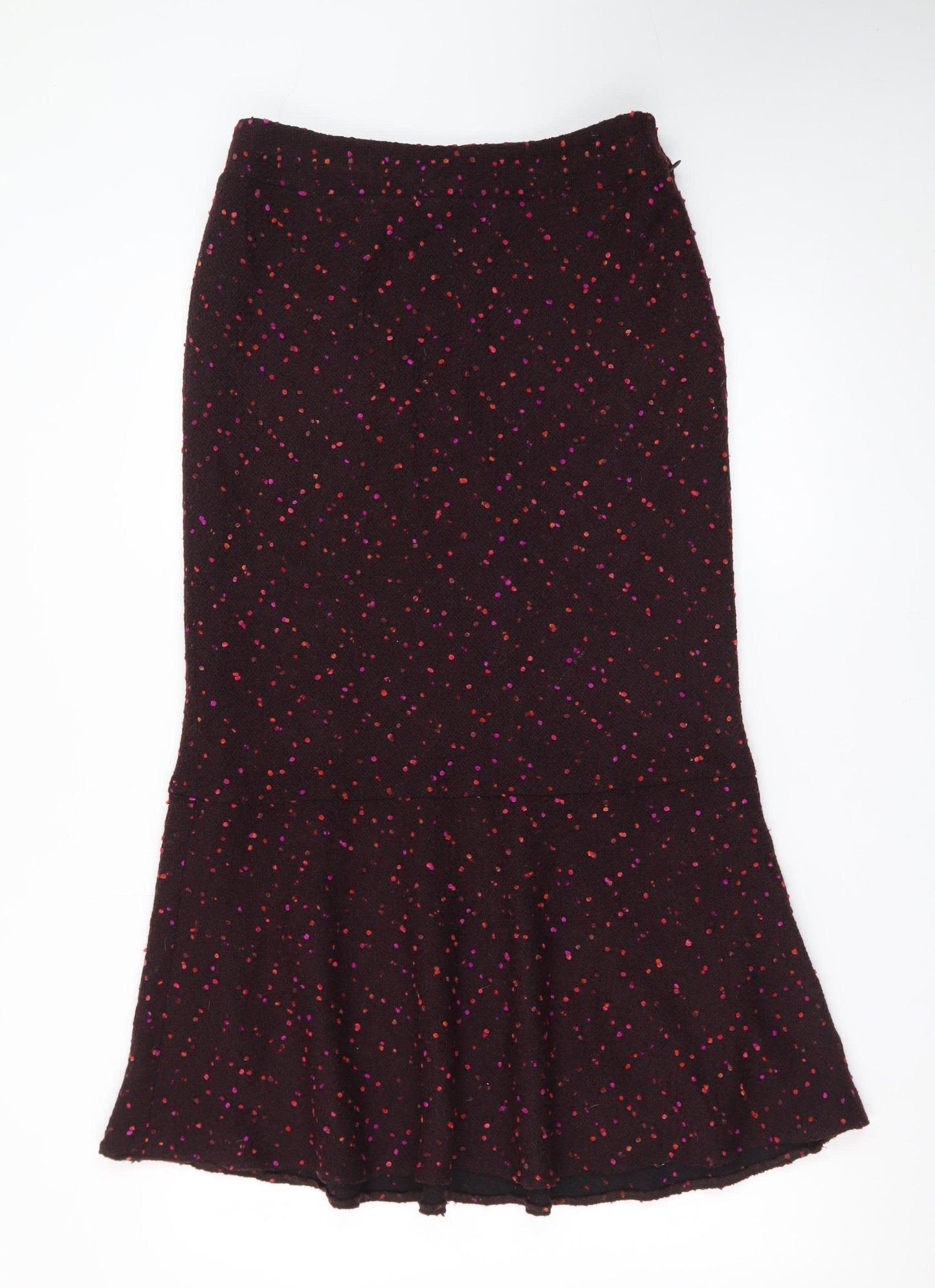 Kaliko Women Brown Geometric Wool Blend Lined Midi Trumpet Skirt Size 10
