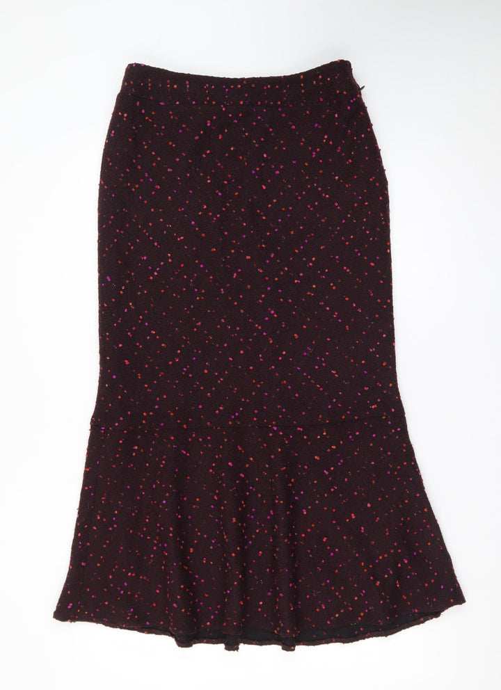 Kaliko Women Brown Geometric Wool Blend Lined Midi Trumpet Skirt Size 10