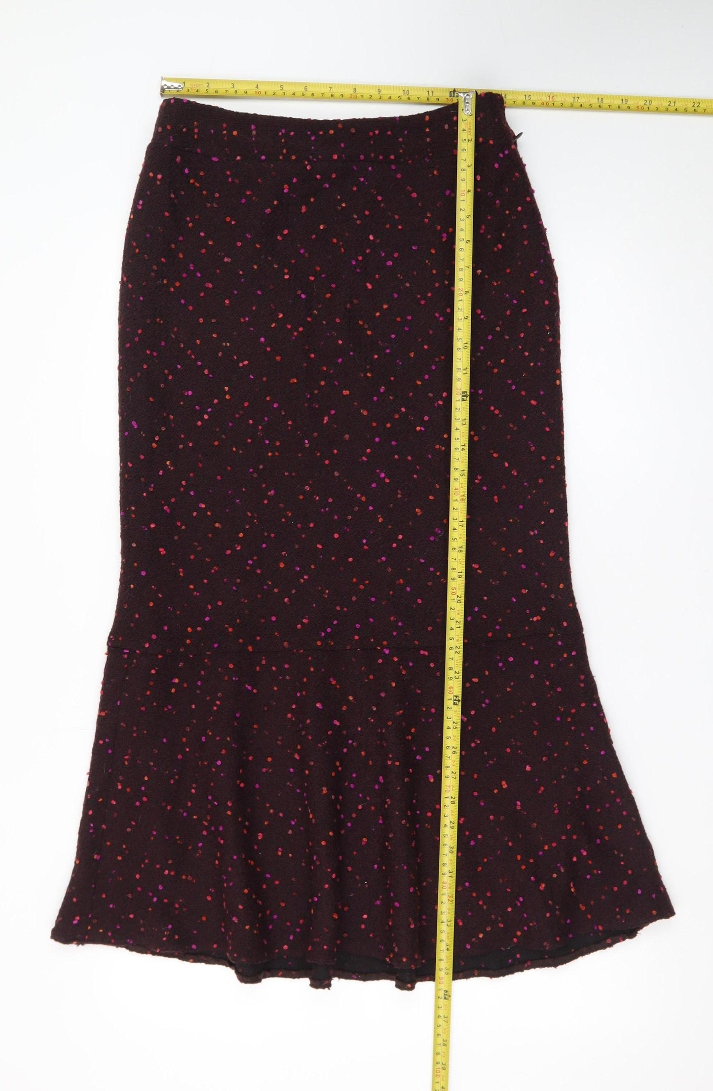 Kaliko Women Brown Geometric Wool Blend Lined Midi Trumpet Skirt Size 10
