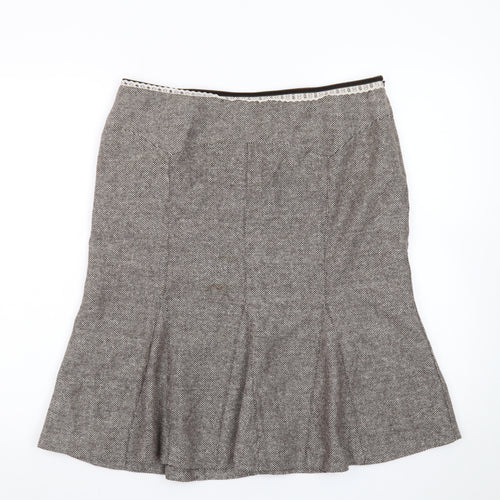 Oasis Women Brown Wool Tweed Flared Knee Length Skirt Size 14