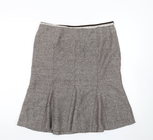 Oasis Women Brown Wool Tweed Flared Knee Length Skirt Size 14
