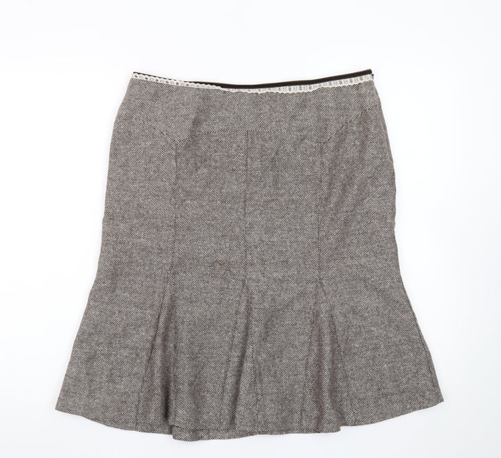 Oasis Women Brown Wool Tweed Flared Knee Length Skirt Size 14
