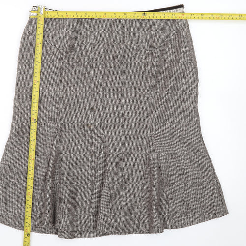 Oasis Women Brown Wool Tweed Flared Knee Length Skirt Size 14