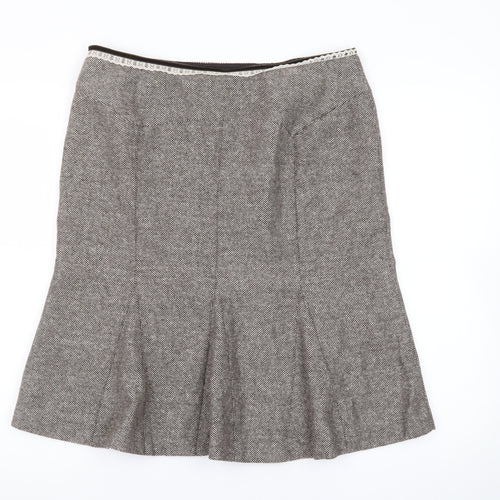 Oasis Women Brown Wool Tweed Flared Knee Length Skirt Size 14