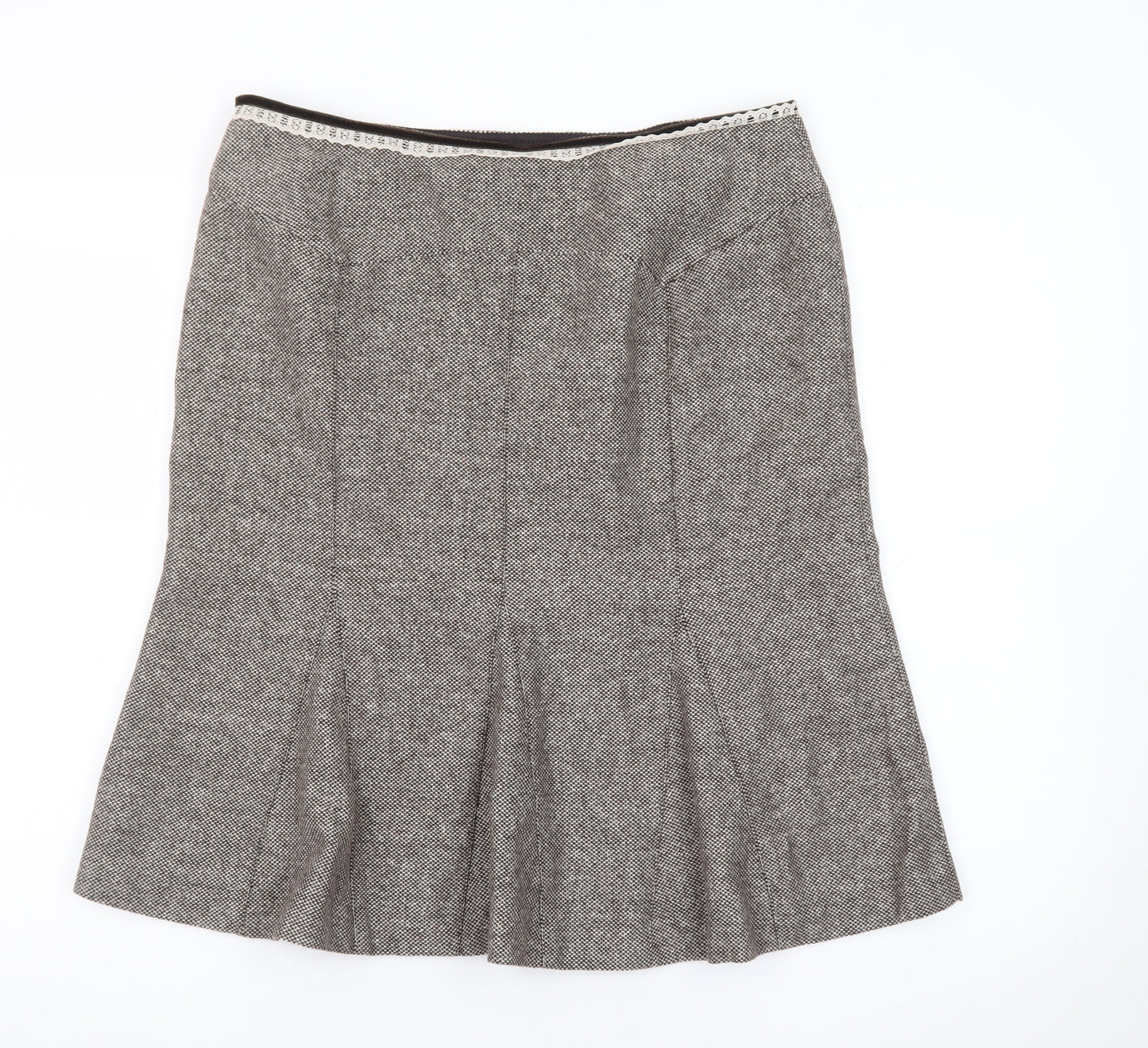 Oasis Women Brown Wool Tweed Flared Knee Length Skirt Size 14