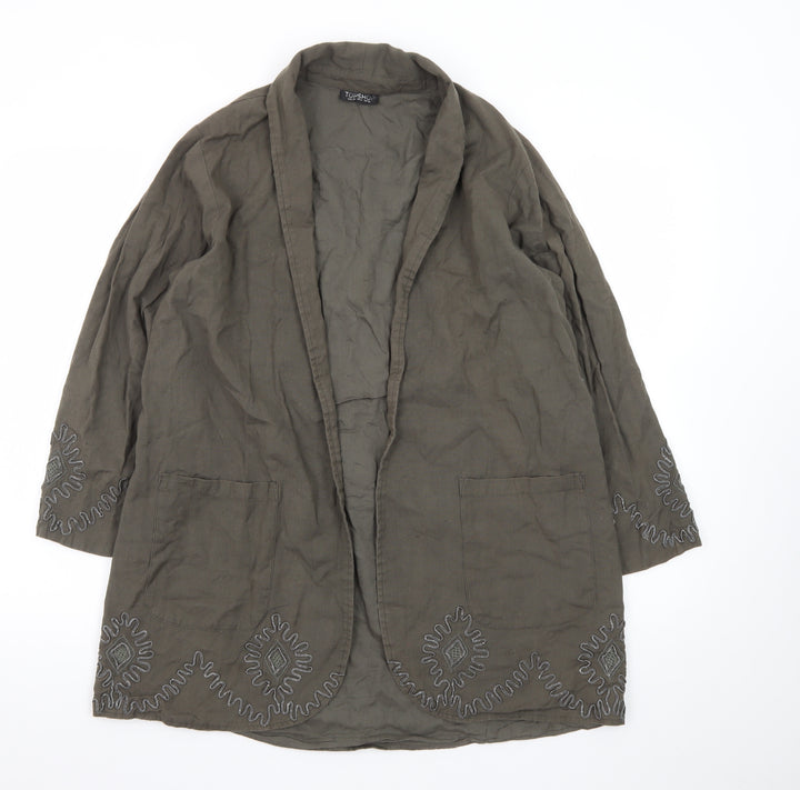 Topshop Women’s Green Linen Embroidered Kimono Jacket Size 10